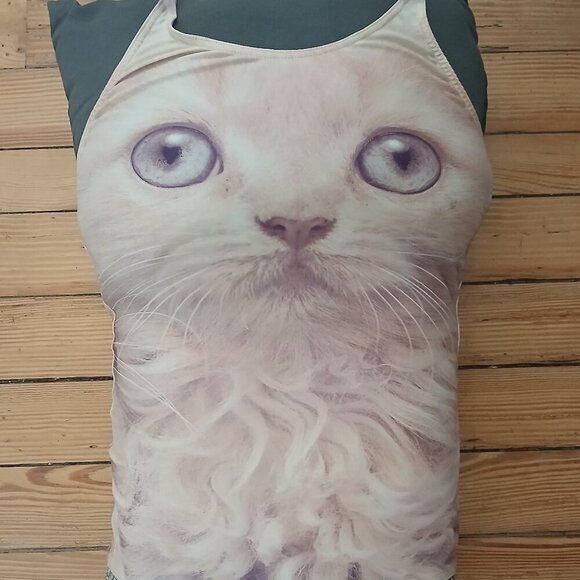 Fiorucci Vintage 1980 Persian Cat Face One Piece Swimsuit Cross Back Straps SzM - Picture 4 of 10